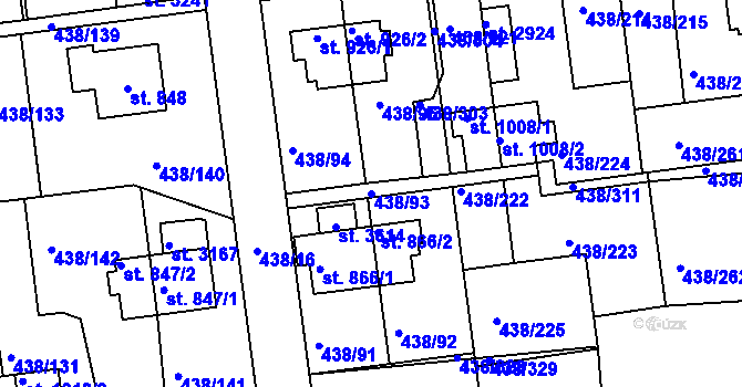 Parcela st. 438/93 v KÚ Otrokovice, Katastrální mapa