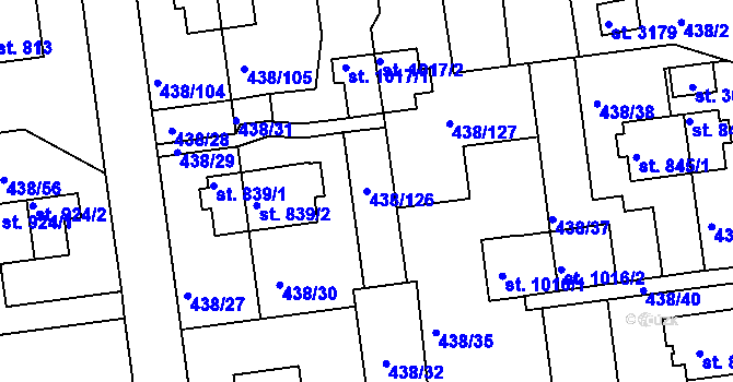 Parcela st. 438/126 v KÚ Otrokovice, Katastrální mapa