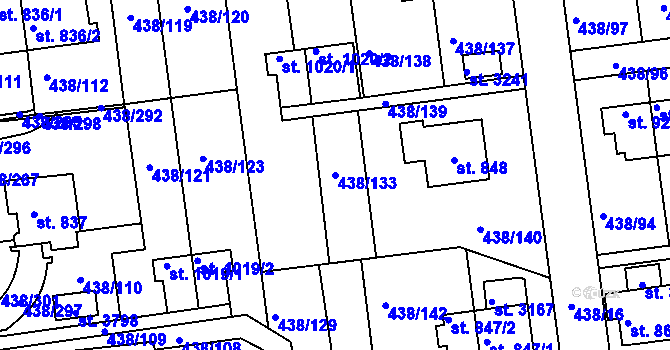 Parcela st. 438/133 v KÚ Otrokovice, Katastrální mapa