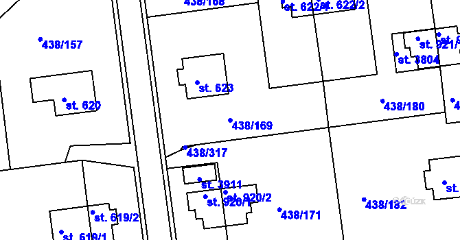 Parcela st. 438/169 v KÚ Otrokovice, Katastrální mapa