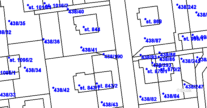 Parcela st. 438/190 v KÚ Otrokovice, Katastrální mapa