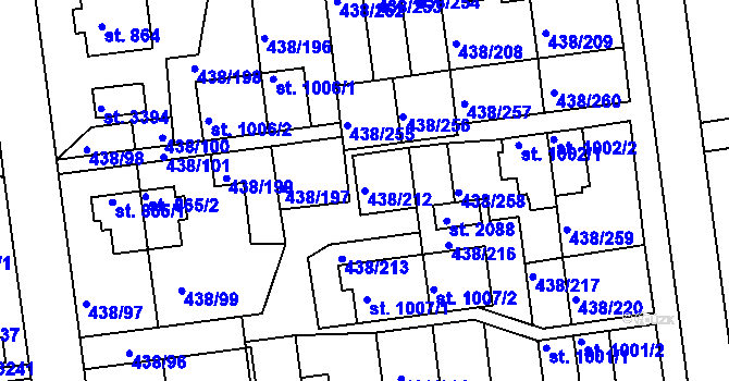 Parcela st. 438/212 v KÚ Otrokovice, Katastrální mapa
