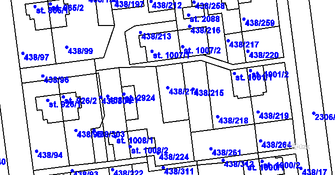 Parcela st. 438/214 v KÚ Otrokovice, Katastrální mapa