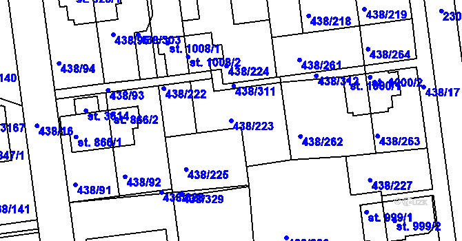 Parcela st. 438/223 v KÚ Otrokovice, Katastrální mapa