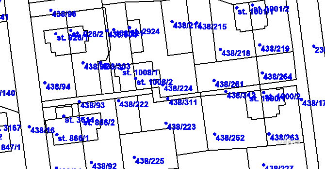 Parcela st. 438/224 v KÚ Otrokovice, Katastrální mapa