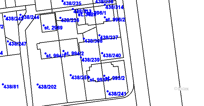 Parcela st. 438/240 v KÚ Otrokovice, Katastrální mapa