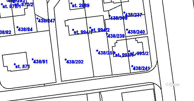Parcela st. 438/251 v KÚ Otrokovice, Katastrální mapa
