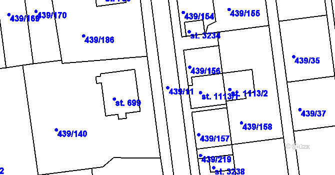 Parcela st. 439/11 v KÚ Otrokovice, Katastrální mapa