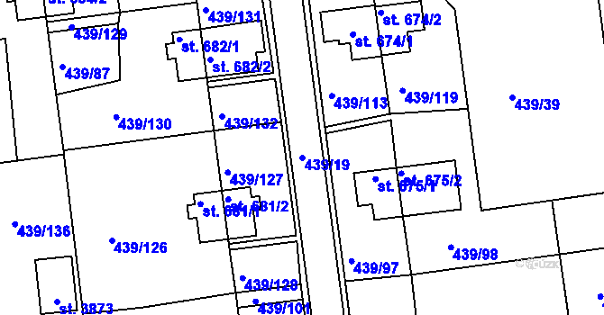 Parcela st. 439/19 v KÚ Otrokovice, Katastrální mapa