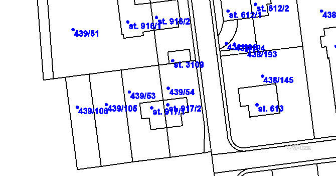 Parcela st. 439/54 v KÚ Otrokovice, Katastrální mapa