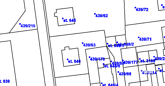 Parcela st. 439/63 v KÚ Otrokovice, Katastrální mapa