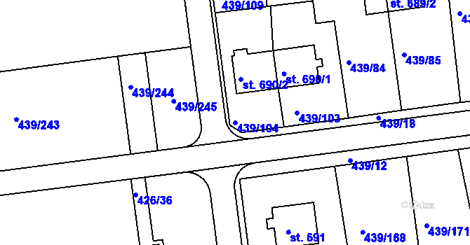 Parcela st. 439/104 v KÚ Otrokovice, Katastrální mapa