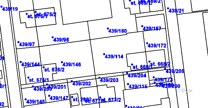 Parcela st. 439/114 v KÚ Otrokovice, Katastrální mapa