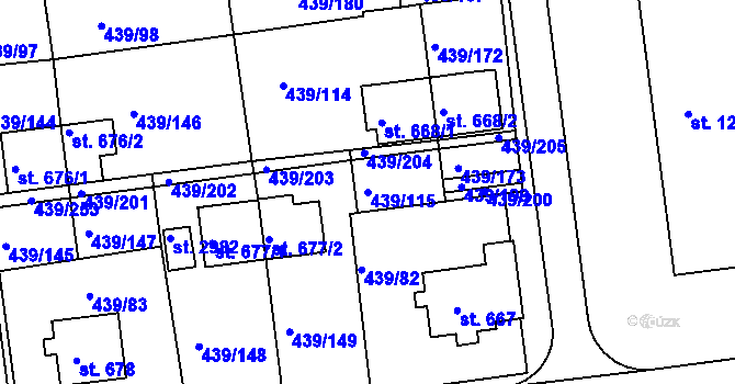Parcela st. 439/115 v KÚ Otrokovice, Katastrální mapa