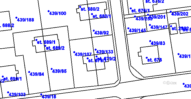 Parcela st. 439/133 v KÚ Otrokovice, Katastrální mapa