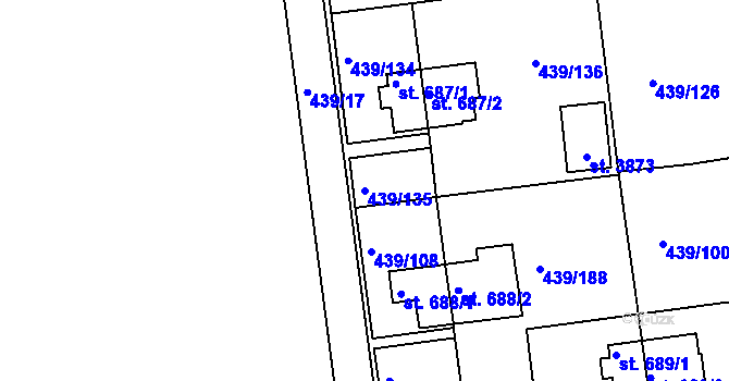 Parcela st. 439/135 v KÚ Otrokovice, Katastrální mapa