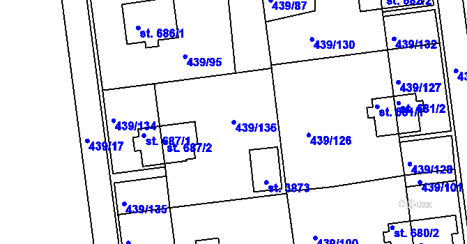 Parcela st. 439/136 v KÚ Otrokovice, Katastrální mapa