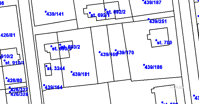 Parcela st. 439/169 v KÚ Otrokovice, Katastrální mapa