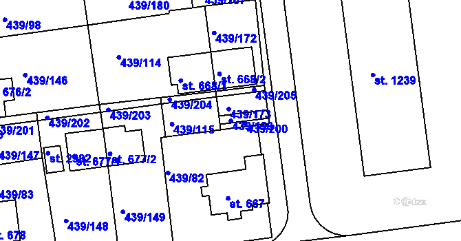 Parcela st. 439/199 v KÚ Otrokovice, Katastrální mapa