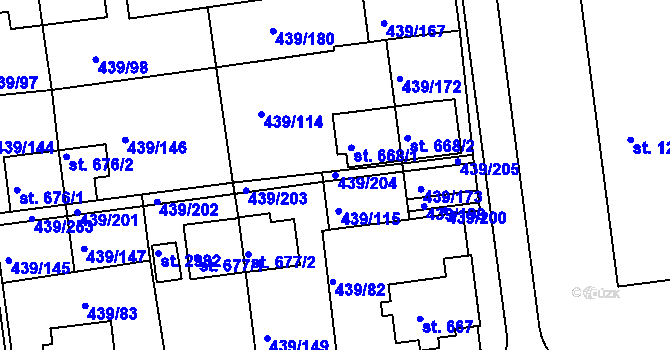 Parcela st. 439/204 v KÚ Otrokovice, Katastrální mapa