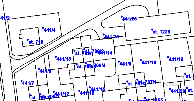 Parcela st. 441/14 v KÚ Otrokovice, Katastrální mapa