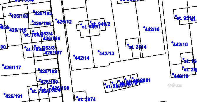 Parcela st. 442/13 v KÚ Otrokovice, Katastrální mapa