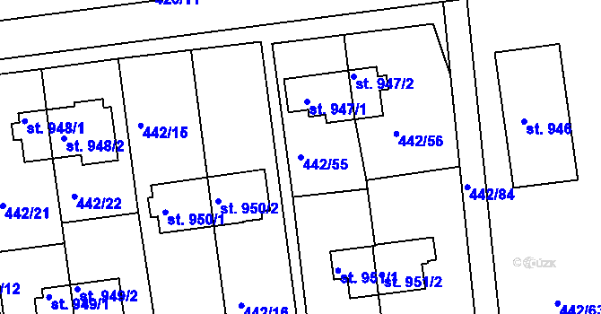 Parcela st. 442/55 v KÚ Otrokovice, Katastrální mapa