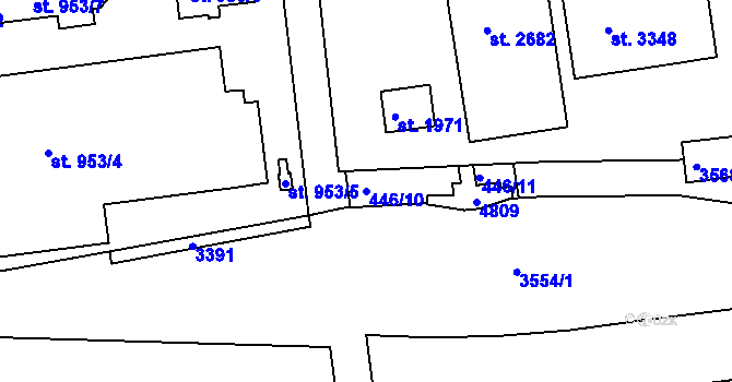 Parcela st. 446/10 v KÚ Otrokovice, Katastrální mapa