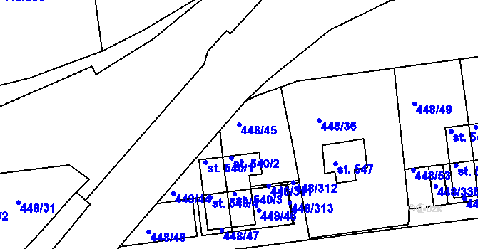 Parcela st. 448/45 v KÚ Otrokovice, Katastrální mapa