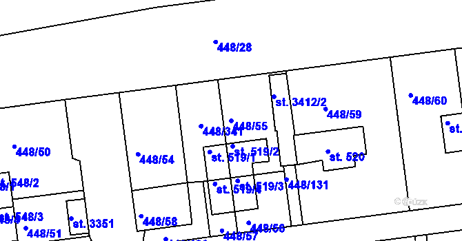 Parcela st. 448/55 v KÚ Otrokovice, Katastrální mapa