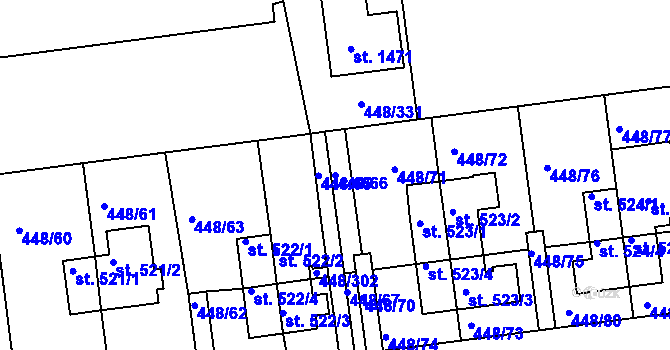 Parcela st. 448/66 v KÚ Otrokovice, Katastrální mapa