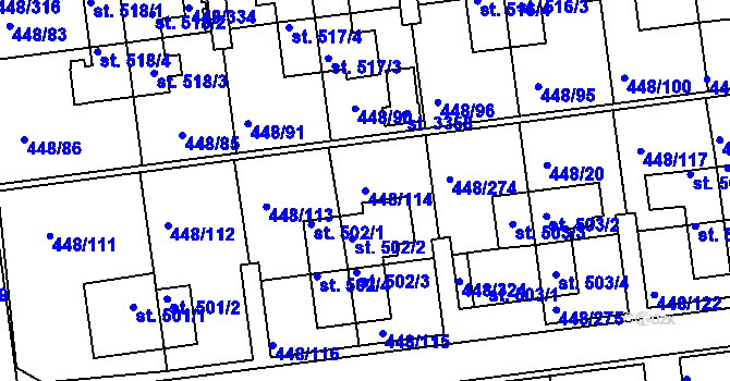 Parcela st. 448/114 v KÚ Otrokovice, Katastrální mapa