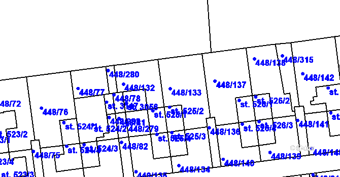 Parcela st. 448/133 v KÚ Otrokovice, Katastrální mapa