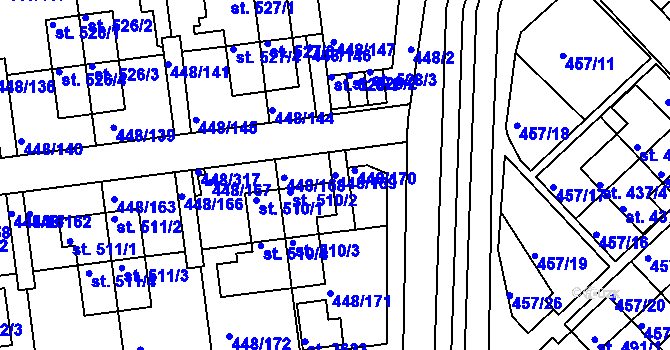 Parcela st. 448/169 v KÚ Otrokovice, Katastrální mapa