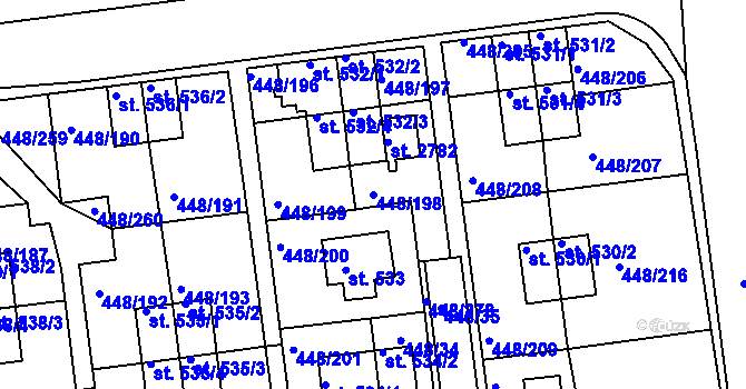 Parcela st. 448/198 v KÚ Otrokovice, Katastrální mapa