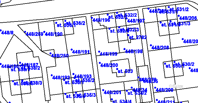 Parcela st. 448/199 v KÚ Otrokovice, Katastrální mapa