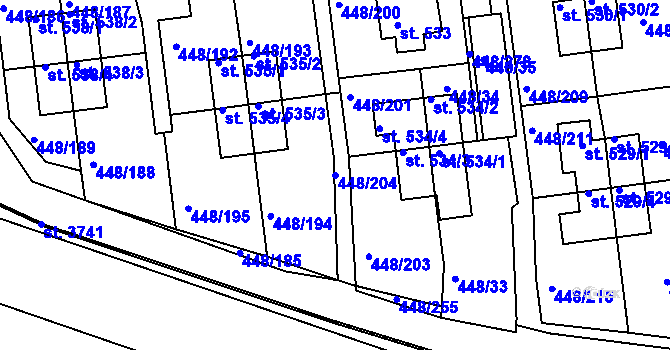 Parcela st. 448/204 v KÚ Otrokovice, Katastrální mapa