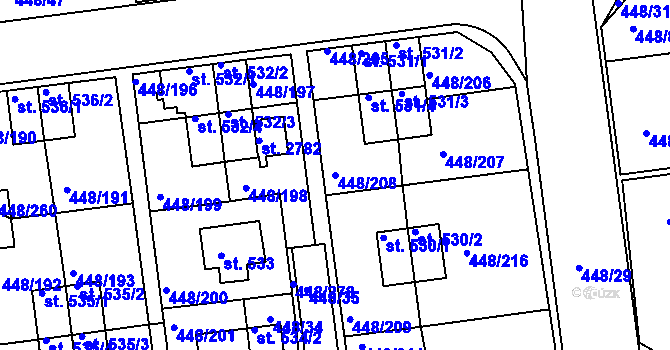 Parcela st. 448/208 v KÚ Otrokovice, Katastrální mapa