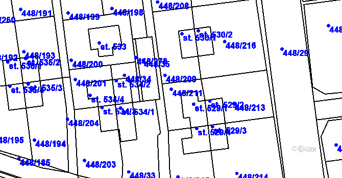 Parcela st. 448/211 v KÚ Otrokovice, Katastrální mapa