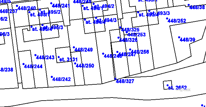 Parcela st. 448/248 v KÚ Otrokovice, Katastrální mapa