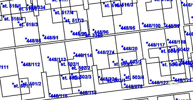Parcela st. 448/274 v KÚ Otrokovice, Katastrální mapa