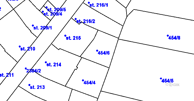 Parcela st. 454/6 v KÚ Otrokovice, Katastrální mapa
