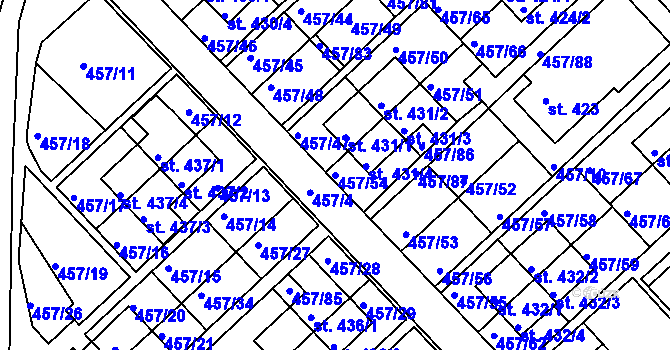 Parcela st. 457/54 v KÚ Otrokovice, Katastrální mapa