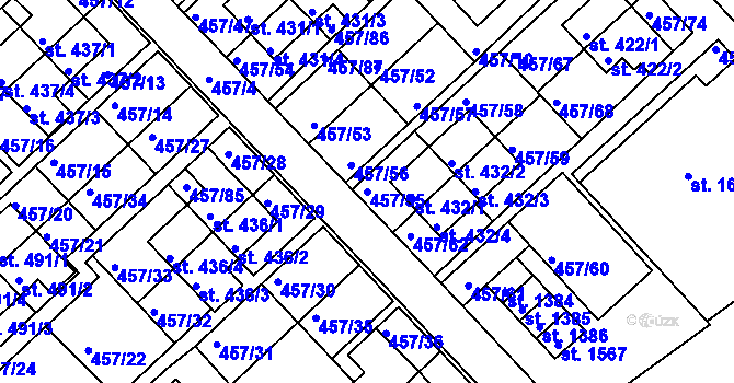Parcela st. 457/55 v KÚ Otrokovice, Katastrální mapa