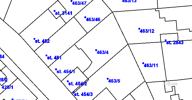 Parcela st. 463/4 v KÚ Otrokovice, Katastrální mapa