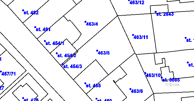 Parcela st. 463/5 v KÚ Otrokovice, Katastrální mapa