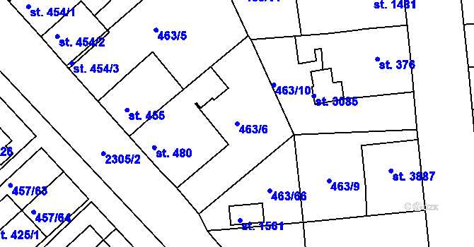 Parcela st. 463/6 v KÚ Otrokovice, Katastrální mapa
