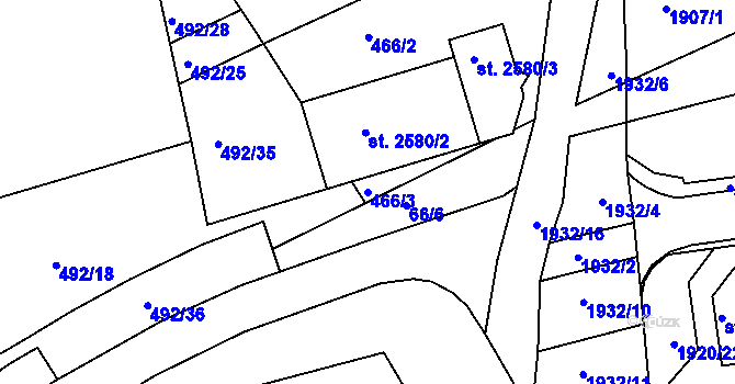 Parcela st. 466/3 v KÚ Otrokovice, Katastrální mapa