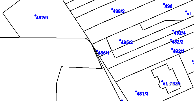 Parcela st. 485/1 v KÚ Otrokovice, Katastrální mapa