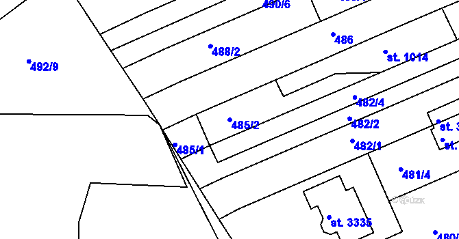 Parcela st. 485/2 v KÚ Otrokovice, Katastrální mapa